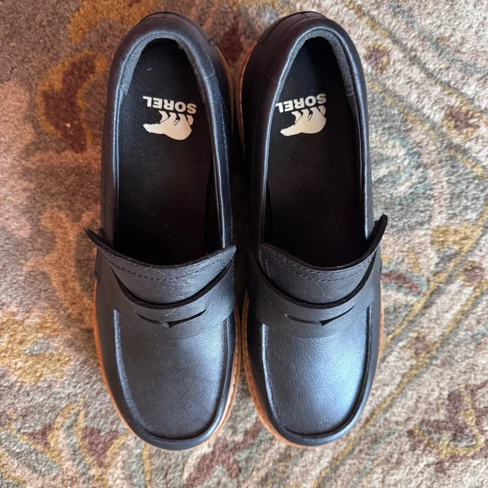 🦋Sorel Women's Black Chunky Joan Now City Leather Penny Loafers🦋 - Picture 9 of 11
